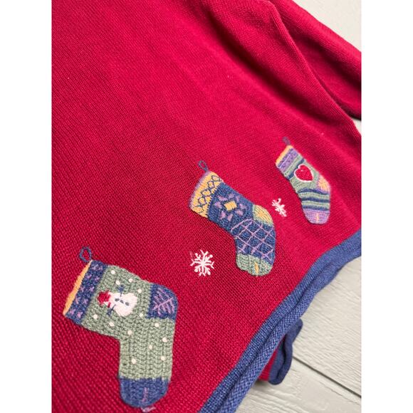 Vintage 90s Hand-Embroidered Christmas Stocking Sweater Women’s L - Picture 4 of 7